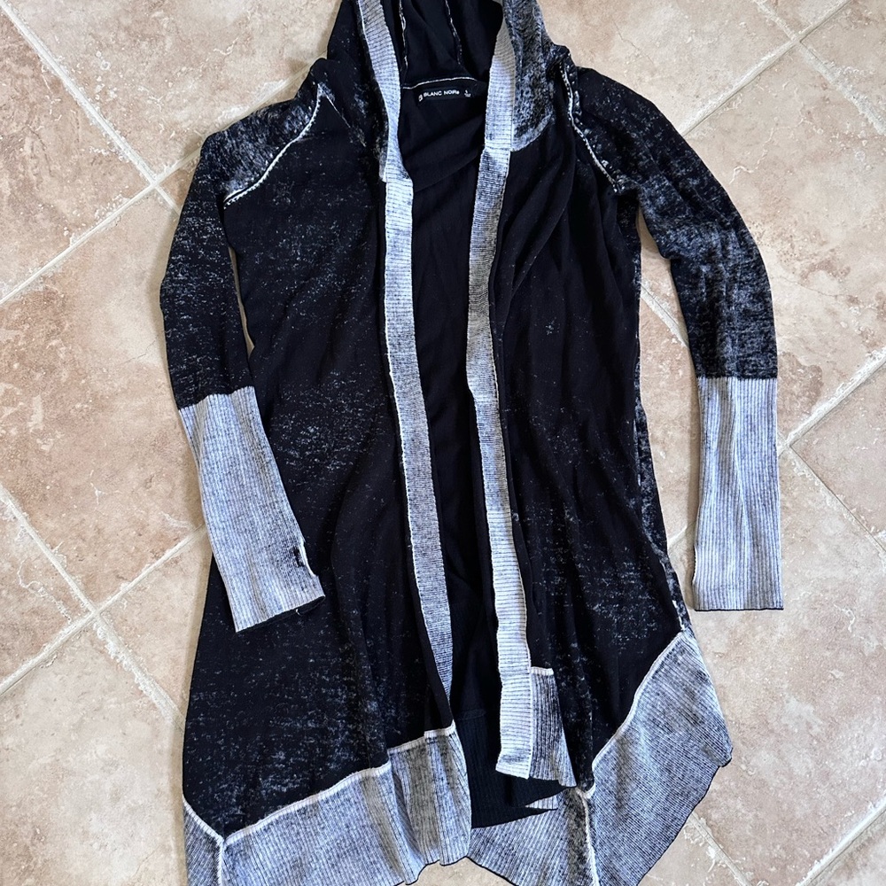 Blanc Noir Black Burnout Huntress Hooded Cardigan Whimsigoth Grunge Sweater SM